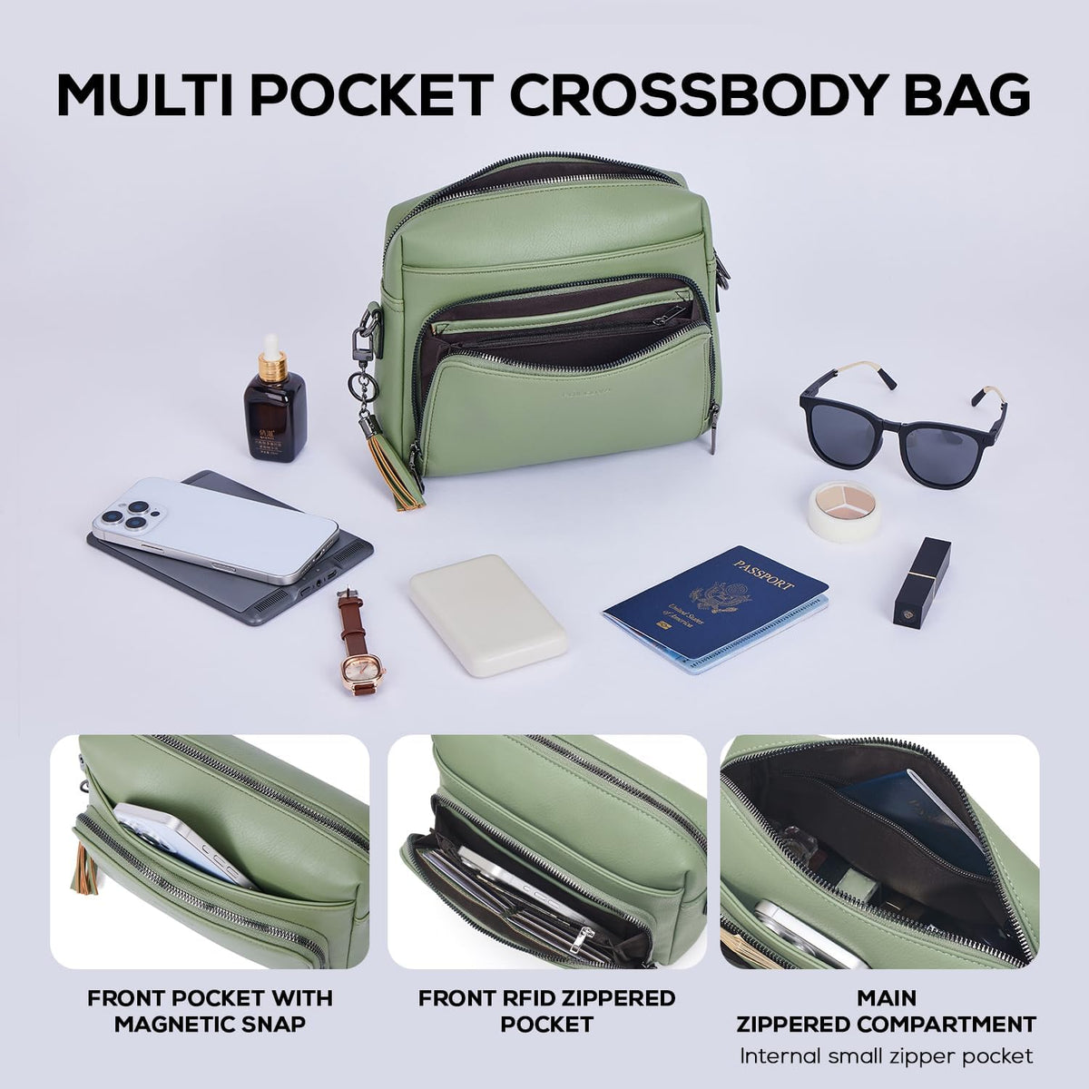 POIUGOYA Leather Crossbody Bag for Women Travel Purse Built-In RFID Wallet