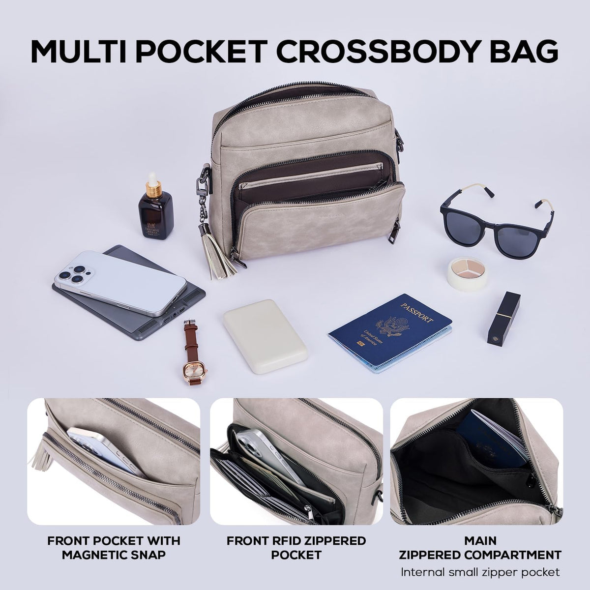 POIUGOYA Leather Crossbody Bag for Women Travel Purse Built-In RFID Wallet