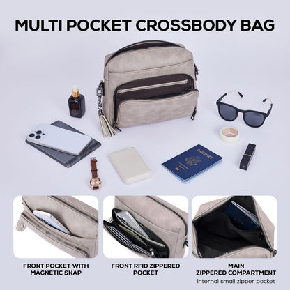 POIUGOYA Leather Crossbody Bag for Women Travel Purse Built-In RFID Wallet