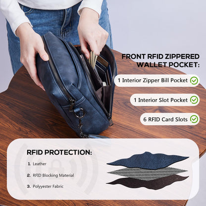 POIUGOYA Leather Crossbody Bag for Women Travel Purse Built-In RFID Wallet