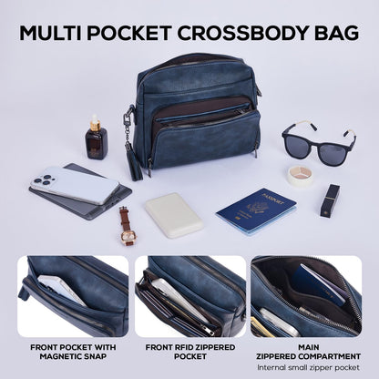 POIUGOYA Leather Crossbody Bag for Women Travel Purse Built-In RFID Wallet