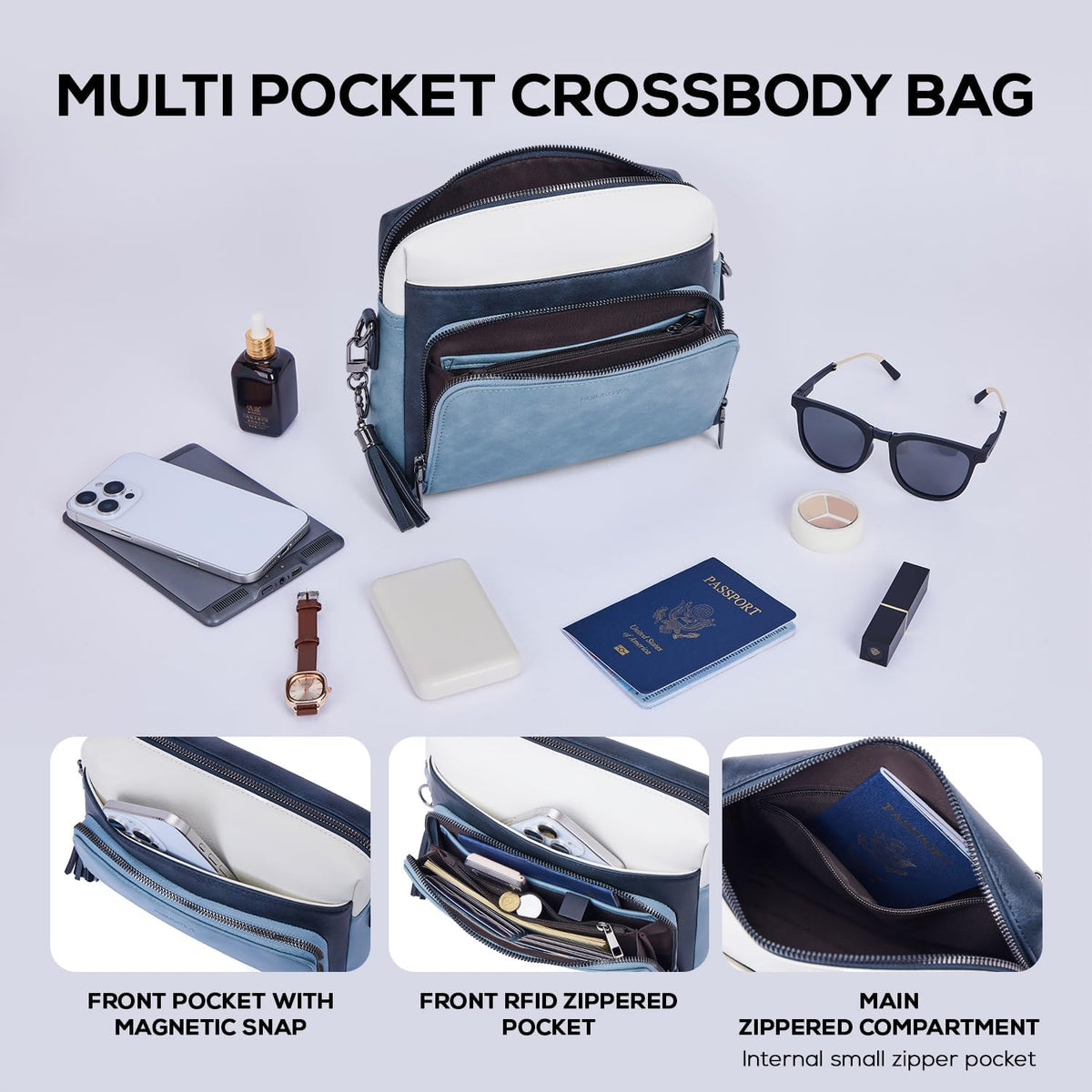 POIUGOYA Leather Crossbody Bag for Women Travel Purse Built-In RFID Wallet