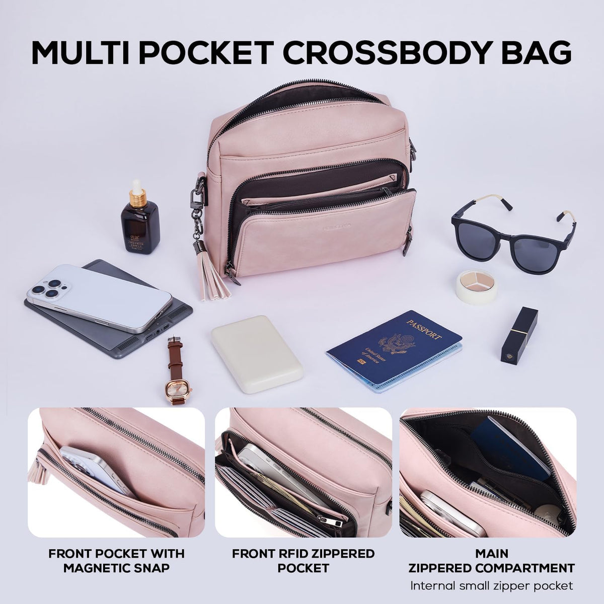 POIUGOYA Leather Crossbody Bag for Women Travel Purse Built-In RFID Wallet