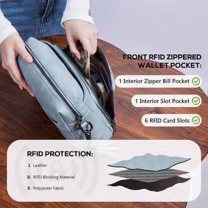 POIUGOYA Leather Crossbody Bag for Women Travel Purse Built-In RFID Wallet