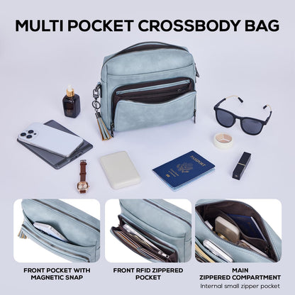 POIUGOYA Leather Crossbody Bag for Women Travel Purse Built-In RFID Wallet