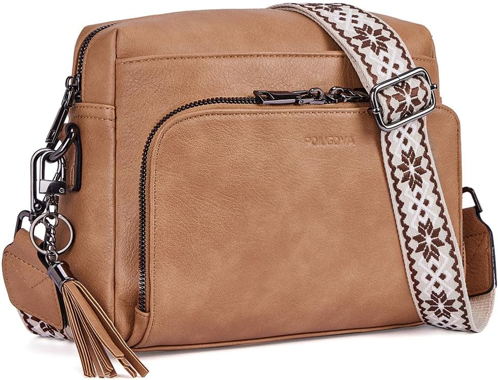 POIUGOYA Leather Crossbody Bag for Women Travel Purse Built-In RFID Wallet