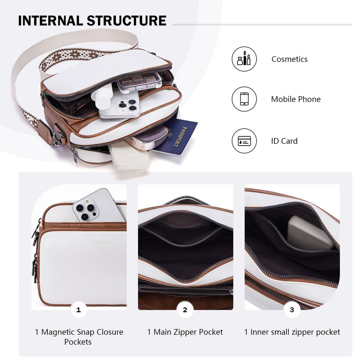 POIUGOYA Leather Crossbody Bag for Women Travel Purse Built-In RFID Wallet