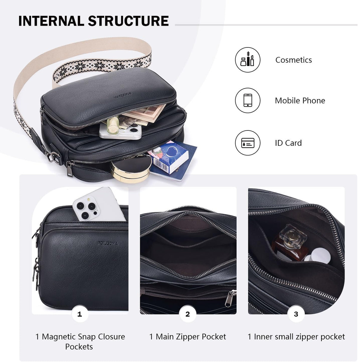 POIUGOYA Leather Crossbody Bag for Women Travel Purse Built-In RFID Wallet