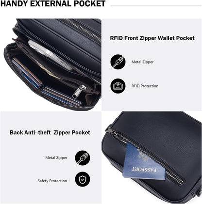 POIUGOYA Leather Crossbody Bag for Women Travel Purse Built-In RFID Wallet