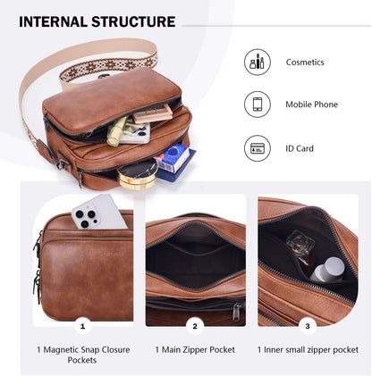 POIUGOYA Leather Crossbody Bag for Women Travel Purse Built-In RFID Wallet