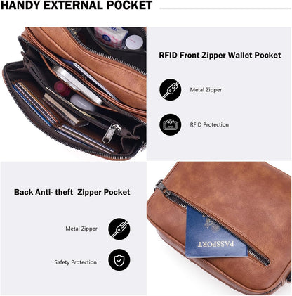 POIUGOYA Leather Crossbody Bag for Women Travel Purse Built-In RFID Wallet