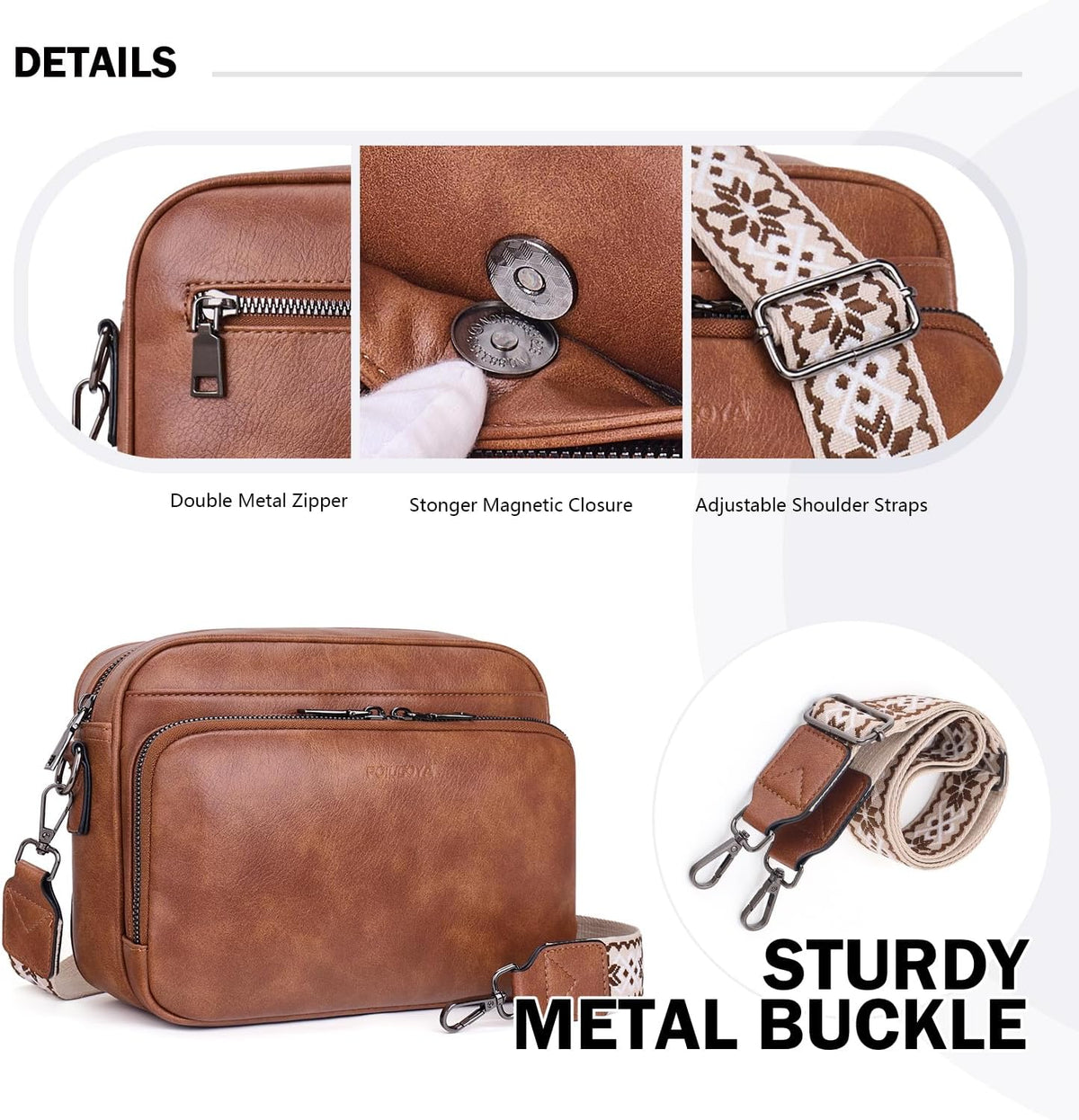 POIUGOYA Leather Crossbody Bag for Women Travel Purse Built-In RFID Wallet