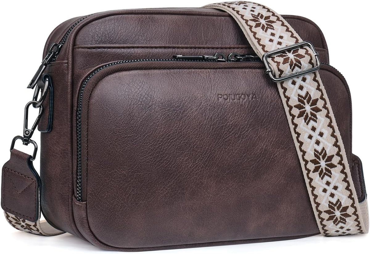 POIUGOYA Leather Crossbody Bag for Women Travel Purse Built-In RFID Wallet