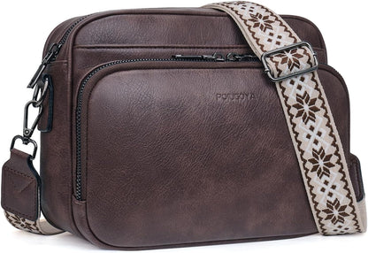 POIUGOYA Leather Crossbody Bag for Women Travel Purse Built-In RFID Wallet