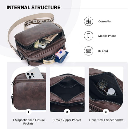POIUGOYA Leather Crossbody Bag for Women Travel Purse Built-In RFID Wallet