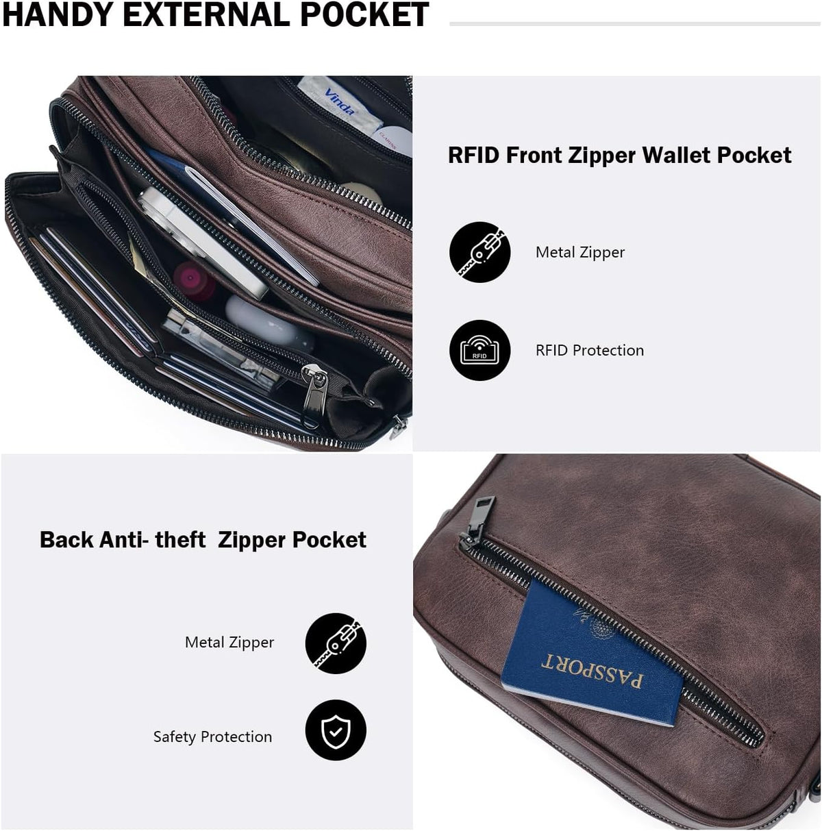 POIUGOYA Leather Crossbody Bag for Women Travel Purse Built-In RFID Wallet