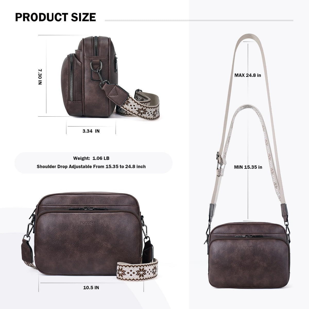 POIUGOYA Leather Crossbody Bag for Women Travel Purse Built-In RFID Wallet