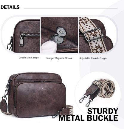 POIUGOYA Leather Crossbody Bag for Women Travel Purse Built-In RFID Wallet