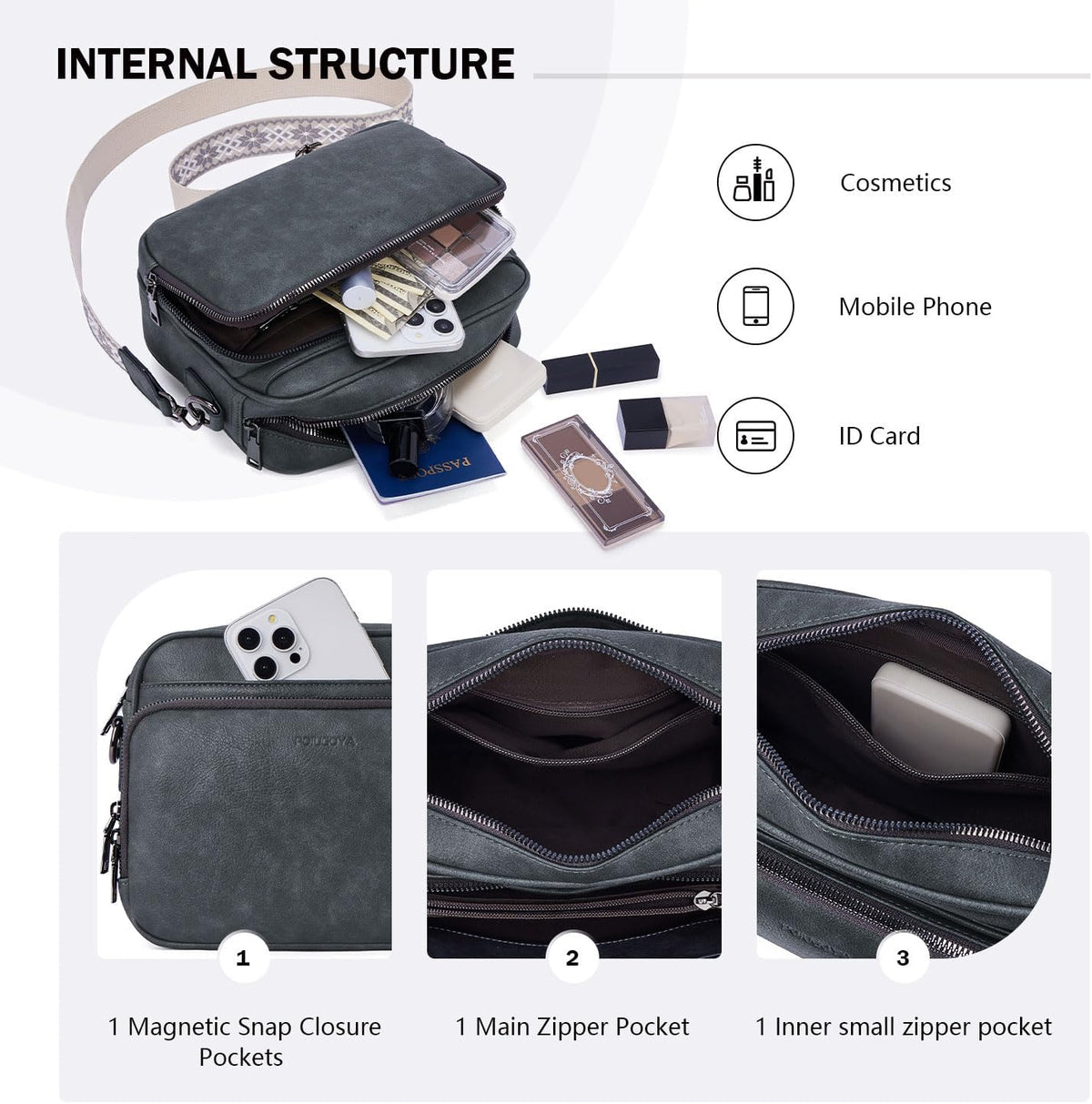 POIUGOYA Leather Crossbody Bag for Women Travel Purse Built-In RFID Wallet
