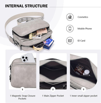 POIUGOYA Leather Crossbody Bag for Women Travel Purse Built-In RFID Wallet