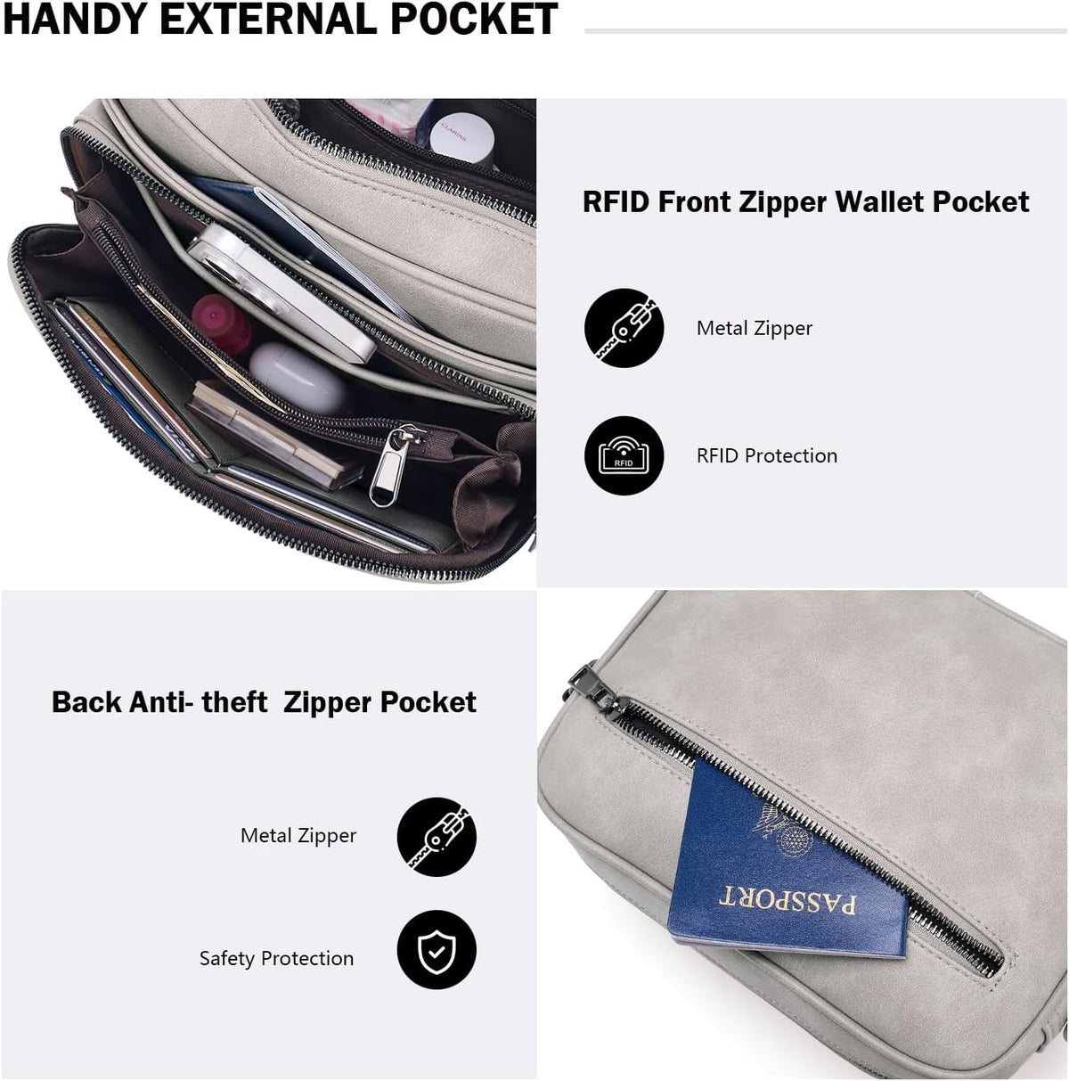 POIUGOYA Leather Crossbody Bag for Women Travel Purse Built-In RFID Wallet