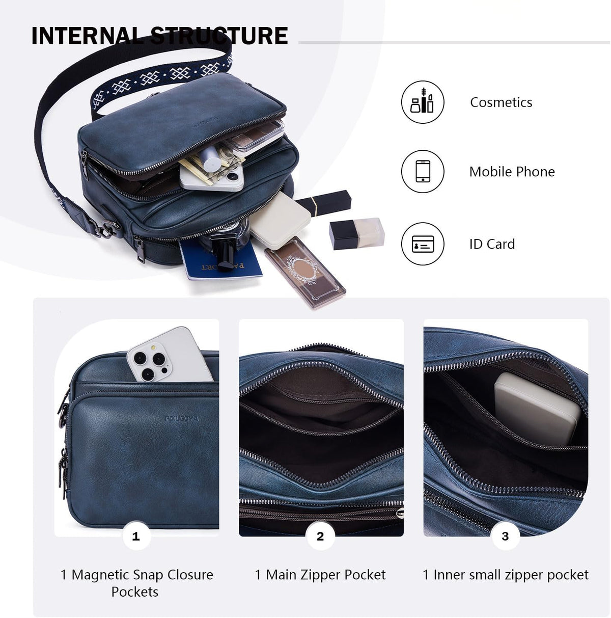 POIUGOYA Leather Crossbody Bag for Women Travel Purse Built-In RFID Wallet