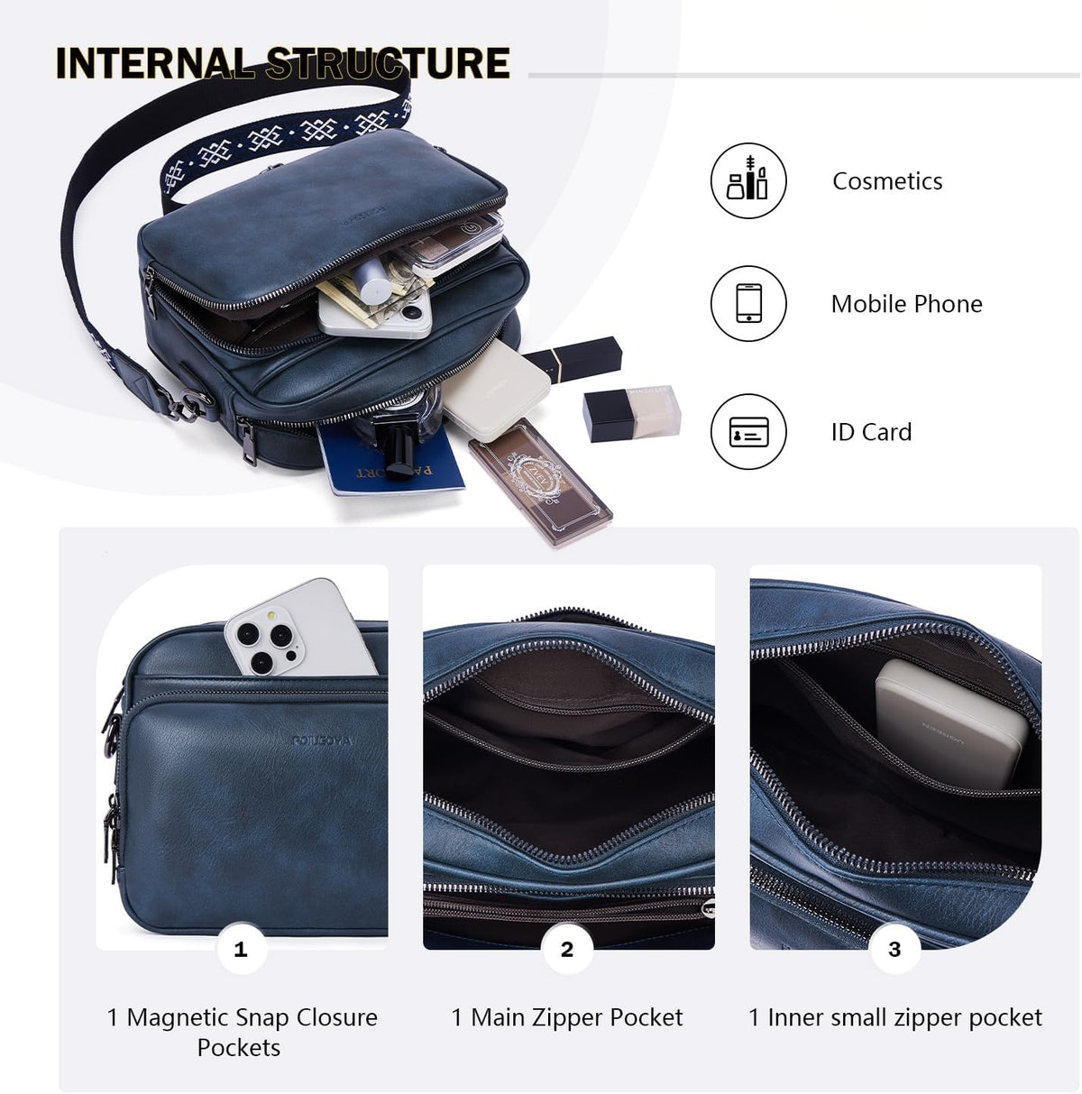 POIUGOYA Leather Crossbody Bag for Women Travel Purse Built-In RFID Wallet