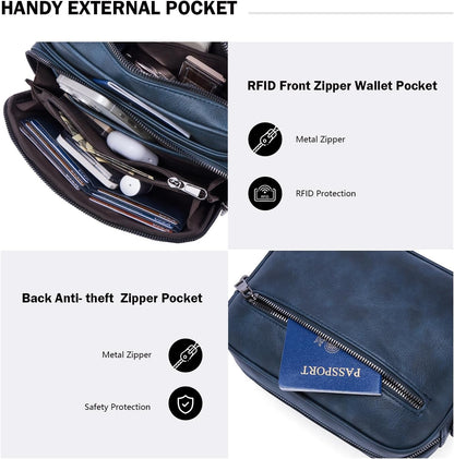 POIUGOYA Leather Crossbody Bag for Women Travel Purse Built-In RFID Wallet
