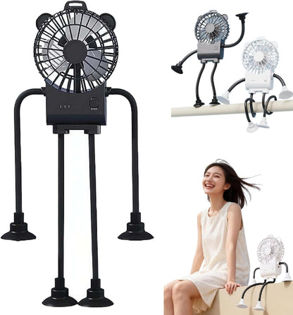 2026 New Portable Mini Fan with Flexible Suction Cup Tripod - 3-Speed Rechargeable Personal Fan for Baby Stroller, Car Seat & Office | 4-Leg Wrap-around Fans with Silicone Suction Cups (Black)