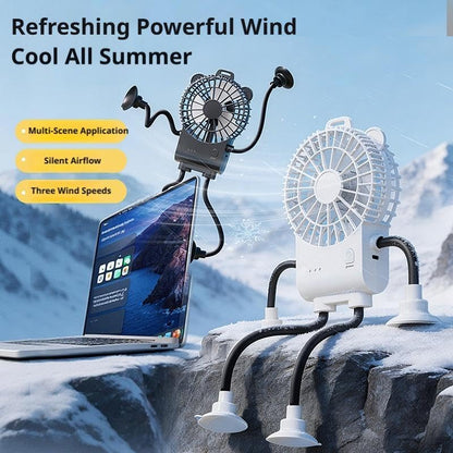 2026 New Portable Mini Fan with Flexible Suction Cup Tripod - 3-Speed Rechargeable Personal Fan for Baby Stroller, Car Seat & Office | 4-Leg Wrap-around Fans with Silicone Suction Cups (Black)