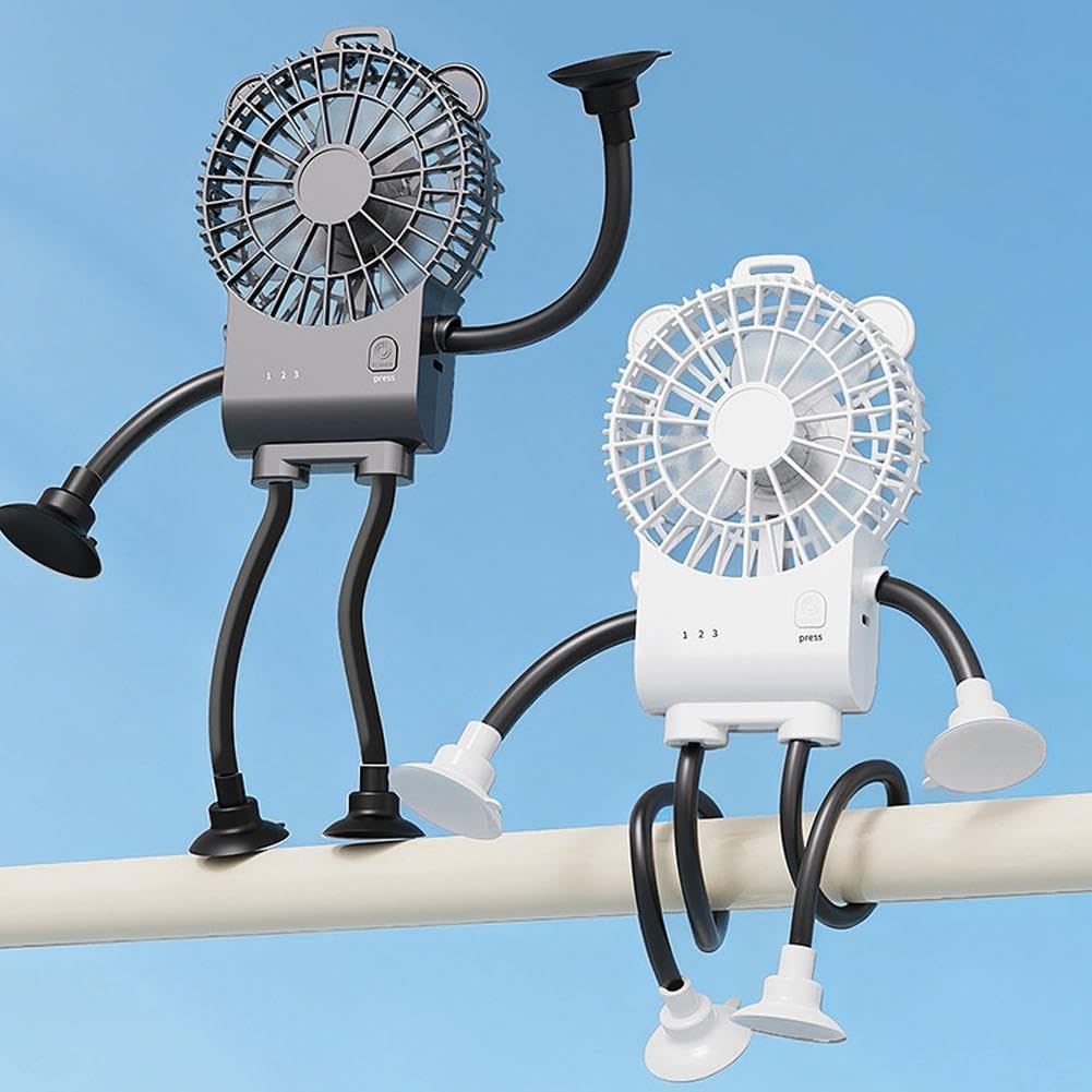 2026 New Portable Mini Fan with Flexible Suction Cup Tripod - 3-Speed Rechargeable Personal Fan for Baby Stroller, Car Seat & Office | 4-Leg Wrap-around Fans with Silicone Suction Cups (Black)