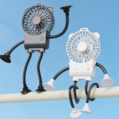 2026 New Portable Mini Fan with Flexible Suction Cup Tripod - 3-Speed Rechargeable Personal Fan for Baby Stroller, Car Seat & Office | 4-Leg Wrap-around Fans with Silicone Suction Cups (Black)