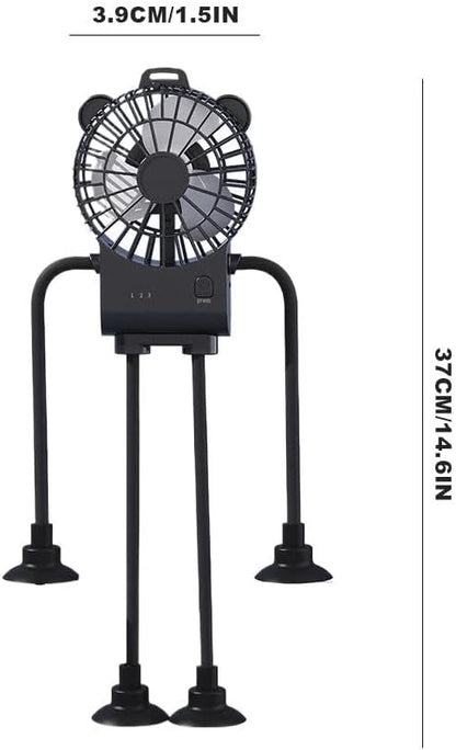 2026 New Portable Mini Fan with Flexible Suction Cup Tripod - 3-Speed Rechargeable Personal Fan for Baby Stroller, Car Seat & Office | 4-Leg Wrap-around Fans with Silicone Suction Cups (Black)