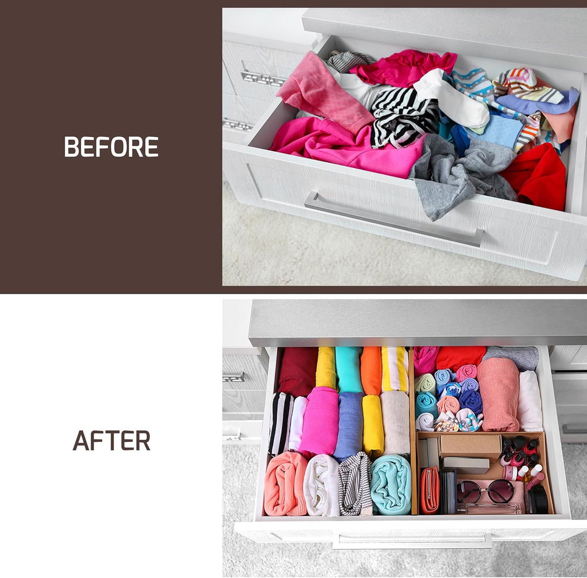 6-Pack Drawer Dividers 6-Inch High Dresser Drawer Organizer 11.5 to 17 Inch
