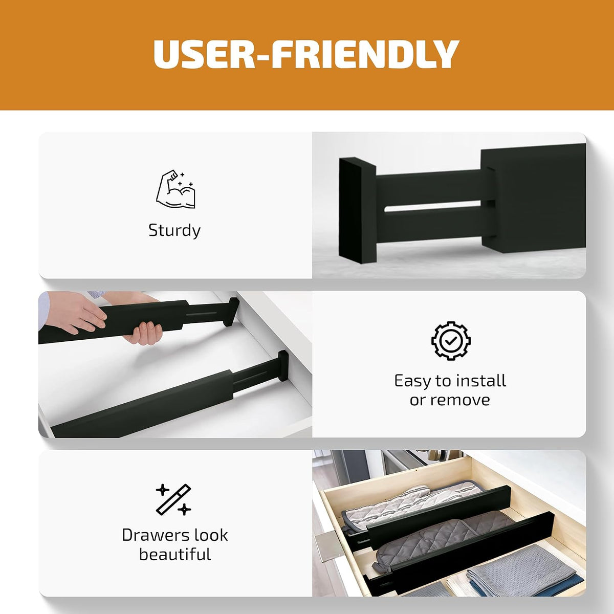 6-Pack Drawer Dividers 6-Inch High Dresser Drawer Organizer 11.5 to 17 Inch