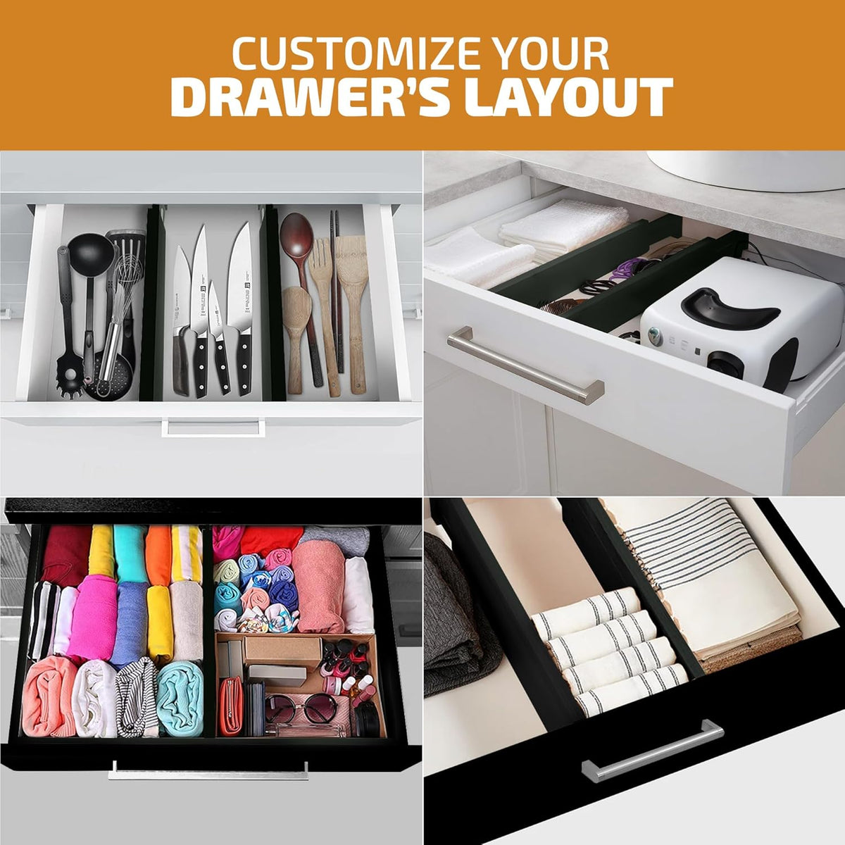6-Pack Drawer Dividers 6-Inch High Dresser Drawer Organizer 11.5 to 17 Inch