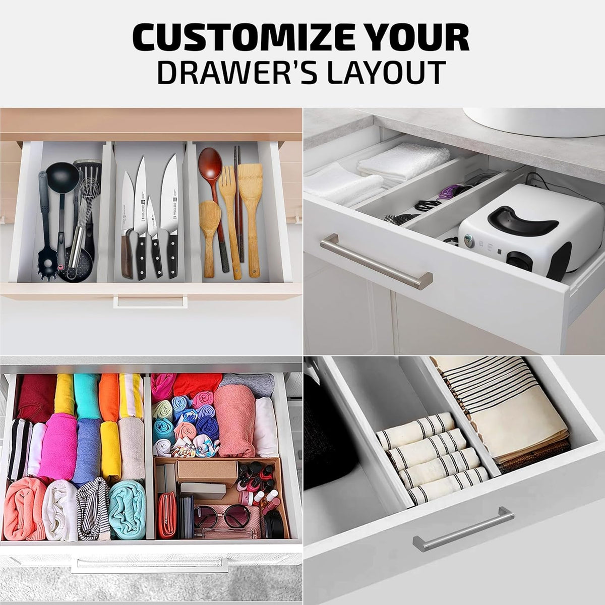 6-Pack Drawer Dividers 6-Inch High Dresser Drawer Organizer 11.5 to 17 Inch