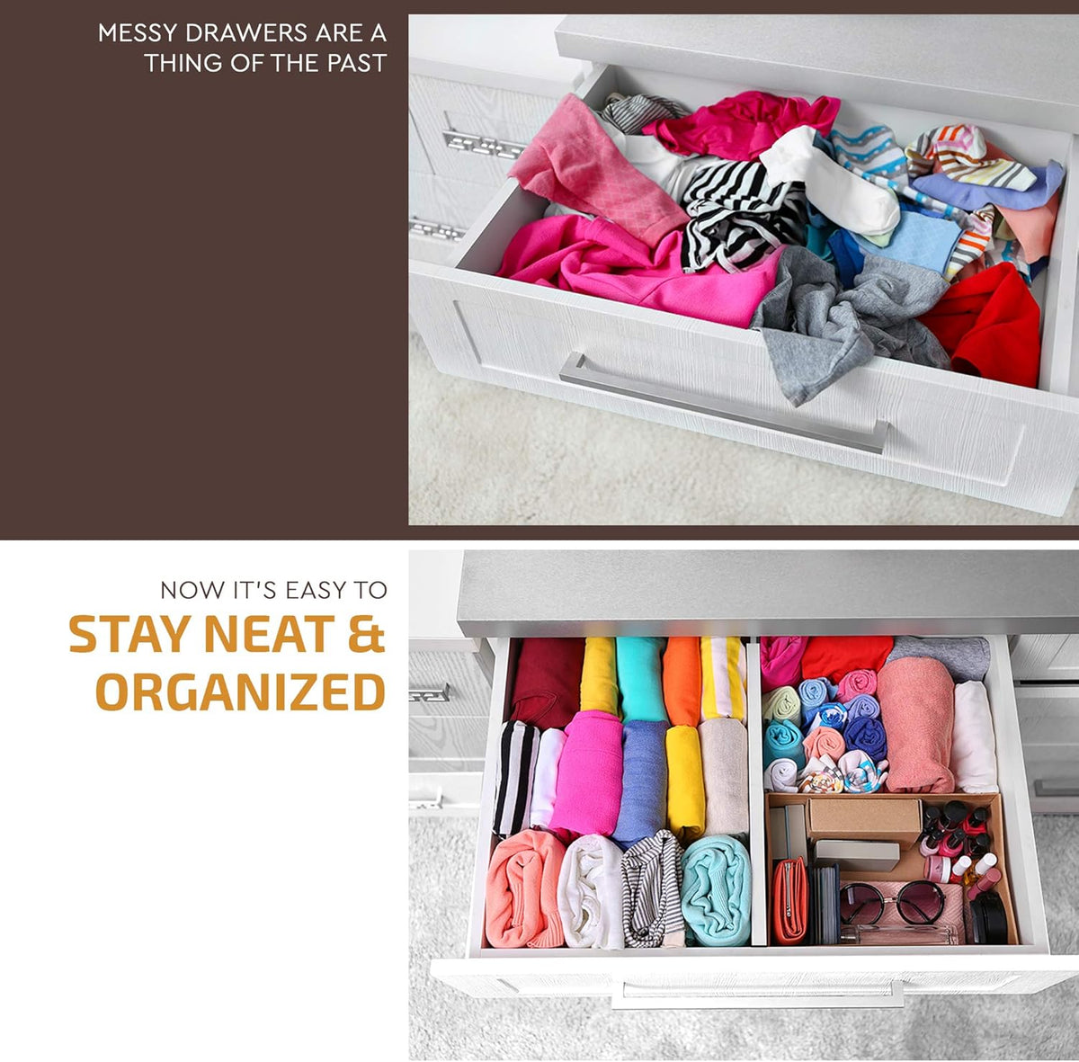 6-Pack Drawer Dividers 6-Inch High Dresser Drawer Organizer 11.5 to 17 Inch