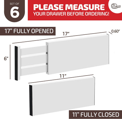 6-Pack Drawer Dividers 6-Inch High Dresser Drawer Organizer 11.5 to 17 Inch