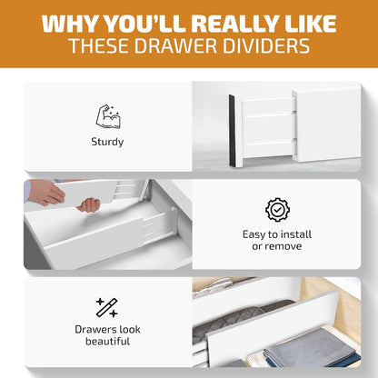 6-Pack Drawer Dividers 6-Inch High Dresser Drawer Organizer 11.5 to 17 Inch