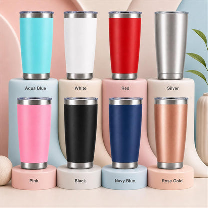20oz Stainless Steel Insulated Tumblers Bulk, Navy Blue, 8 Pack | Double Wall Vacuum Travel Mug, BPA Lid, Straight & Curved Straws+Brush, Hot & Cold Drinks, Individually Package, Bulk