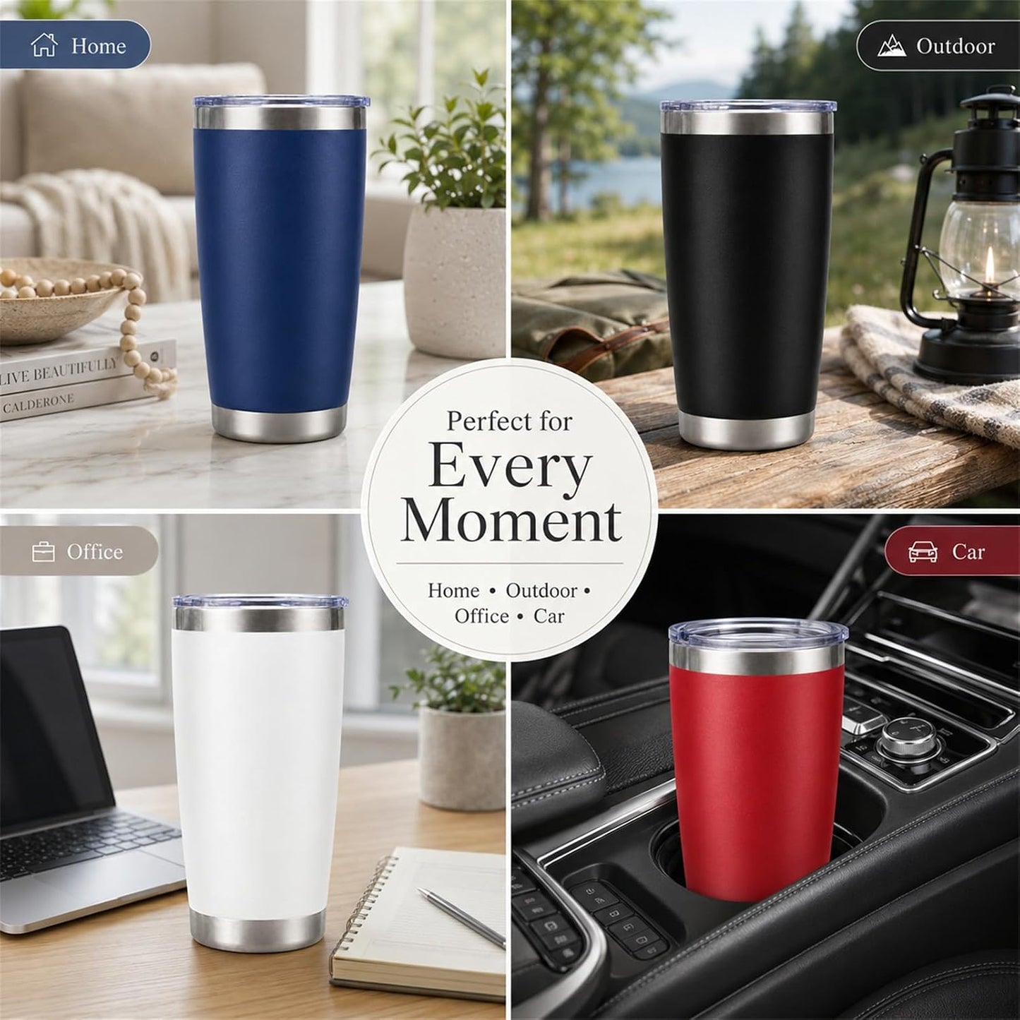 20oz Stainless Steel Insulated Tumblers Bulk, Navy Blue, 8 Pack | Double Wall Vacuum Travel Mug, BPA Lid, Straight & Curved Straws+Brush, Hot & Cold Drinks, Individually Package, Bulk
