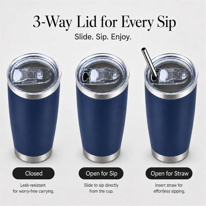 20oz Stainless Steel Insulated Tumblers Bulk, Navy Blue, 8 Pack | Double Wall Vacuum Travel Mug, BPA Lid, Straight & Curved Straws+Brush, Hot & Cold Drinks, Individually Package, Bulk