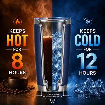 20oz Stainless Steel Insulated Tumblers Bulk, Navy Blue, 8 Pack | Double Wall Vacuum Travel Mug, BPA Lid, Straight & Curved Straws+Brush, Hot & Cold Drinks, Individually Package, Bulk