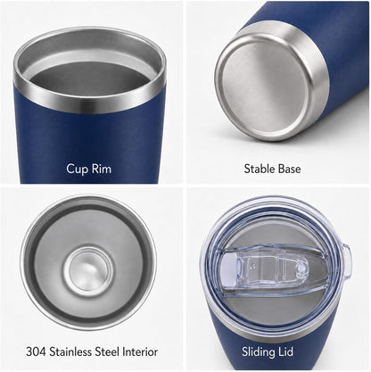 20oz Stainless Steel Insulated Tumblers Bulk, Navy Blue, 8 Pack | Double Wall Vacuum Travel Mug, BPA Lid, Straight & Curved Straws+Brush, Hot & Cold Drinks, Individually Package, Bulk