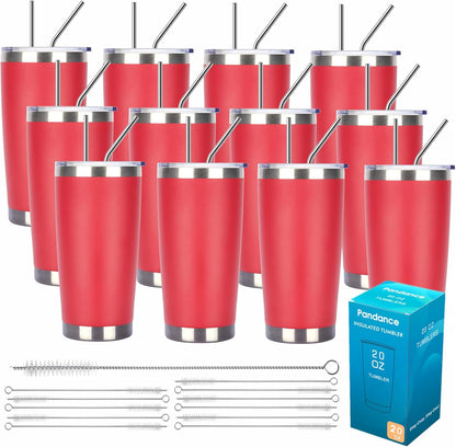 20oz Stainless Steel Insulated Tumblers Bulk, Navy Blue, 8 Pack | Double Wall Vacuum Travel Mug, BPA Lid, Straight & Curved Straws+Brush, Hot & Cold Drinks, Individually Package, Bulk
