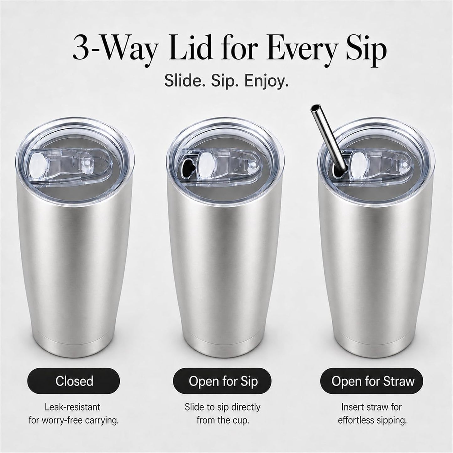 20oz Stainless Steel Insulated Tumblers Bulk, Navy Blue, 8 Pack | Double Wall Vacuum Travel Mug, BPA Lid, Straight & Curved Straws+Brush, Hot & Cold Drinks, Individually Package, Bulk