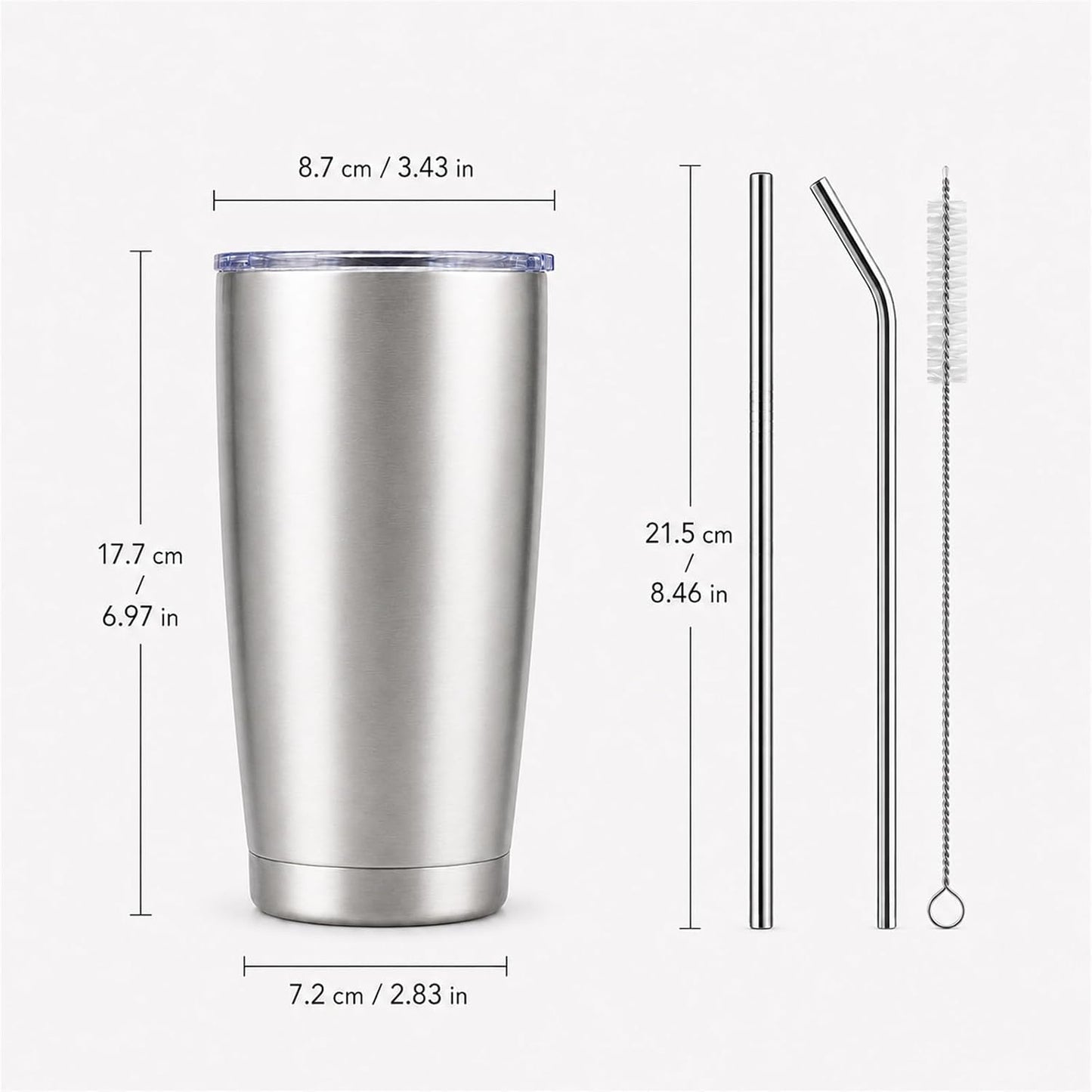 20oz Stainless Steel Insulated Tumblers Bulk, Navy Blue, 8 Pack | Double Wall Vacuum Travel Mug, BPA Lid, Straight & Curved Straws+Brush, Hot & Cold Drinks, Individually Package, Bulk
