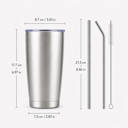 20oz Stainless Steel Insulated Tumblers Bulk, Navy Blue, 8 Pack | Double Wall Vacuum Travel Mug, BPA Lid, Straight & Curved Straws+Brush, Hot & Cold Drinks, Individually Package, Bulk