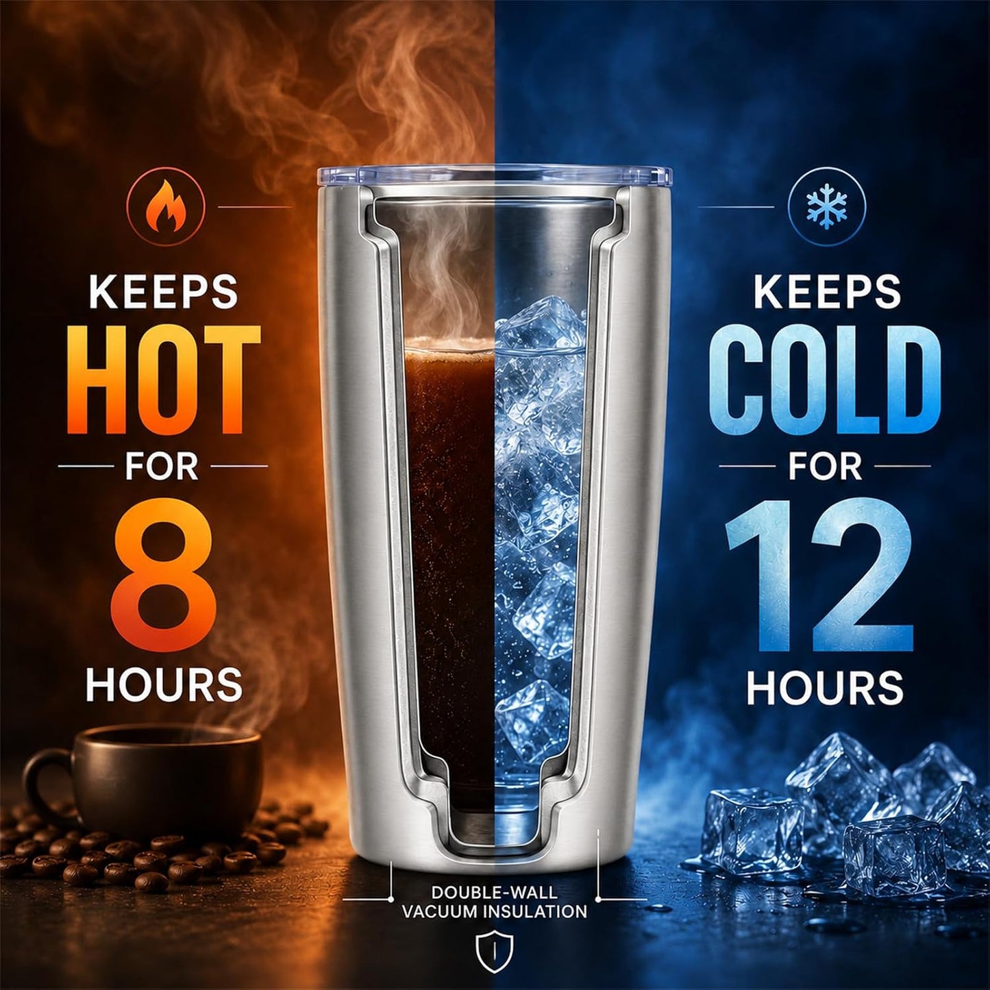 20oz Stainless Steel Insulated Tumblers Bulk, Navy Blue, 8 Pack | Double Wall Vacuum Travel Mug, BPA Lid, Straight & Curved Straws+Brush, Hot & Cold Drinks, Individually Package, Bulk